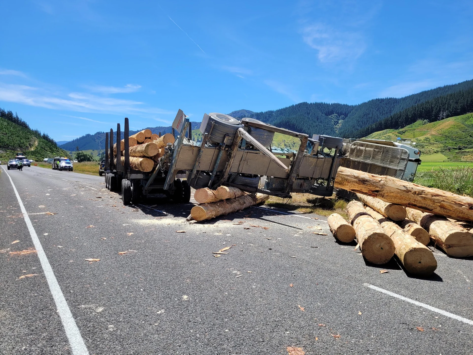 Logging truck rolls at Kaituna