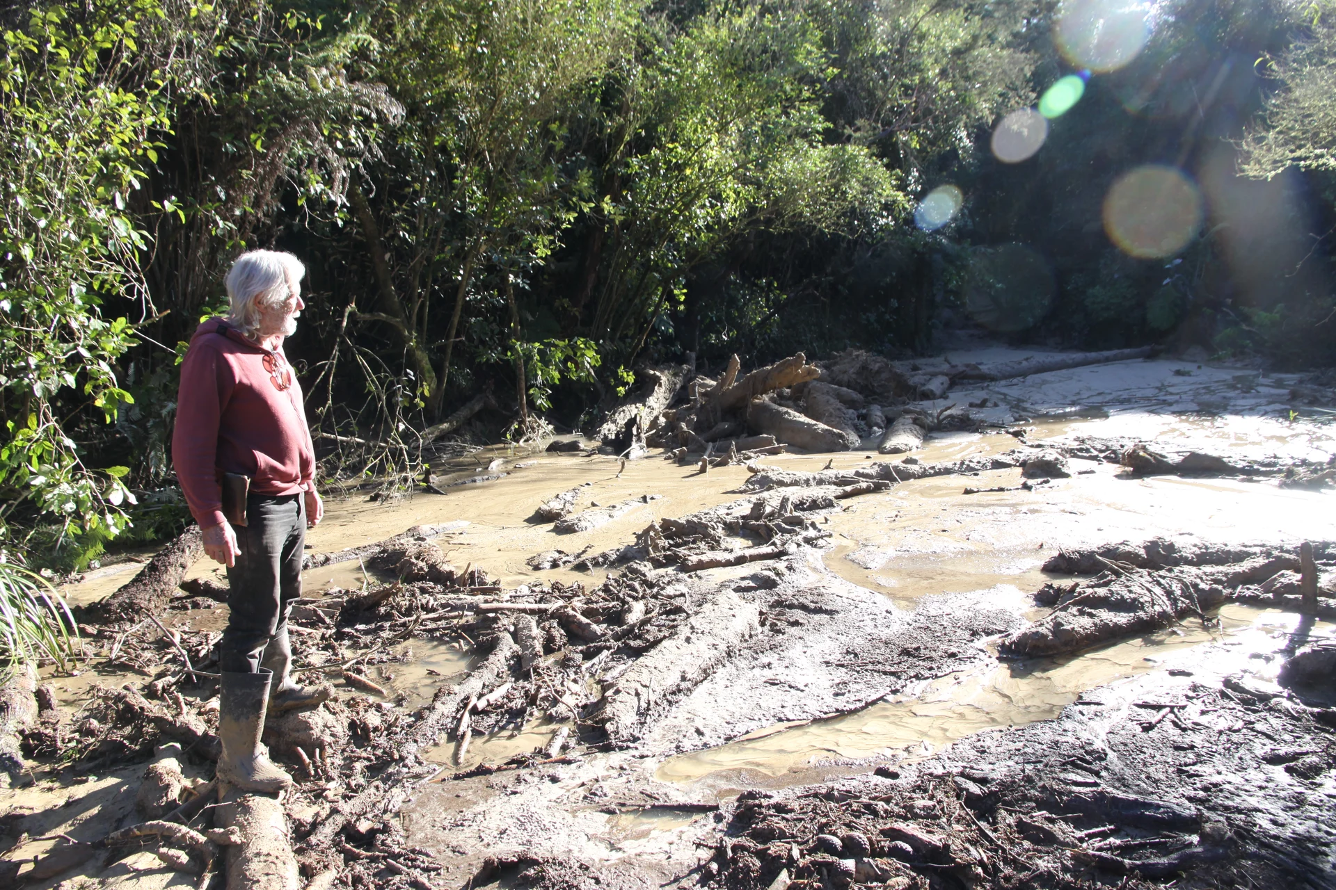 Swamp Road scrambling up out of the silt
