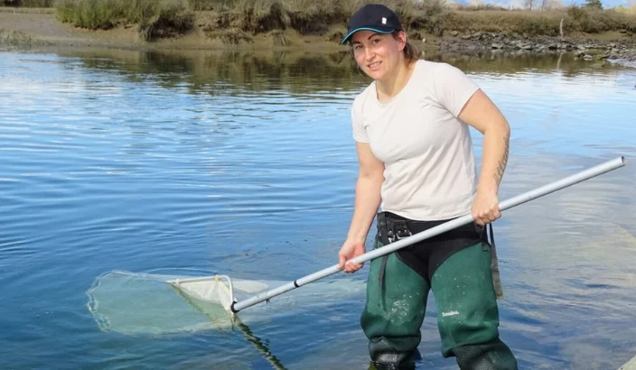 Hooked on whitebaiting after her first scoop