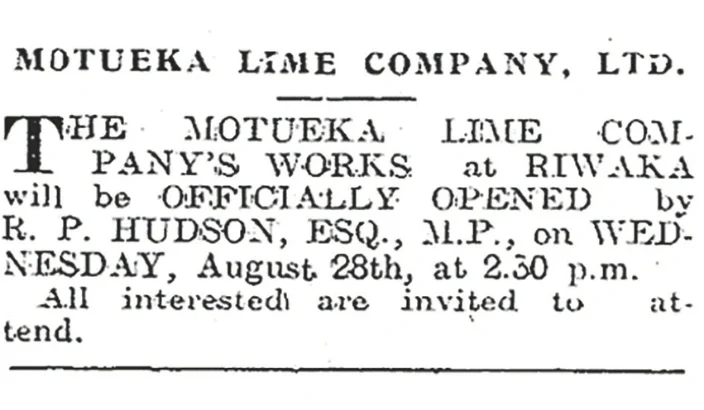 Motueka lime company boosted early farming