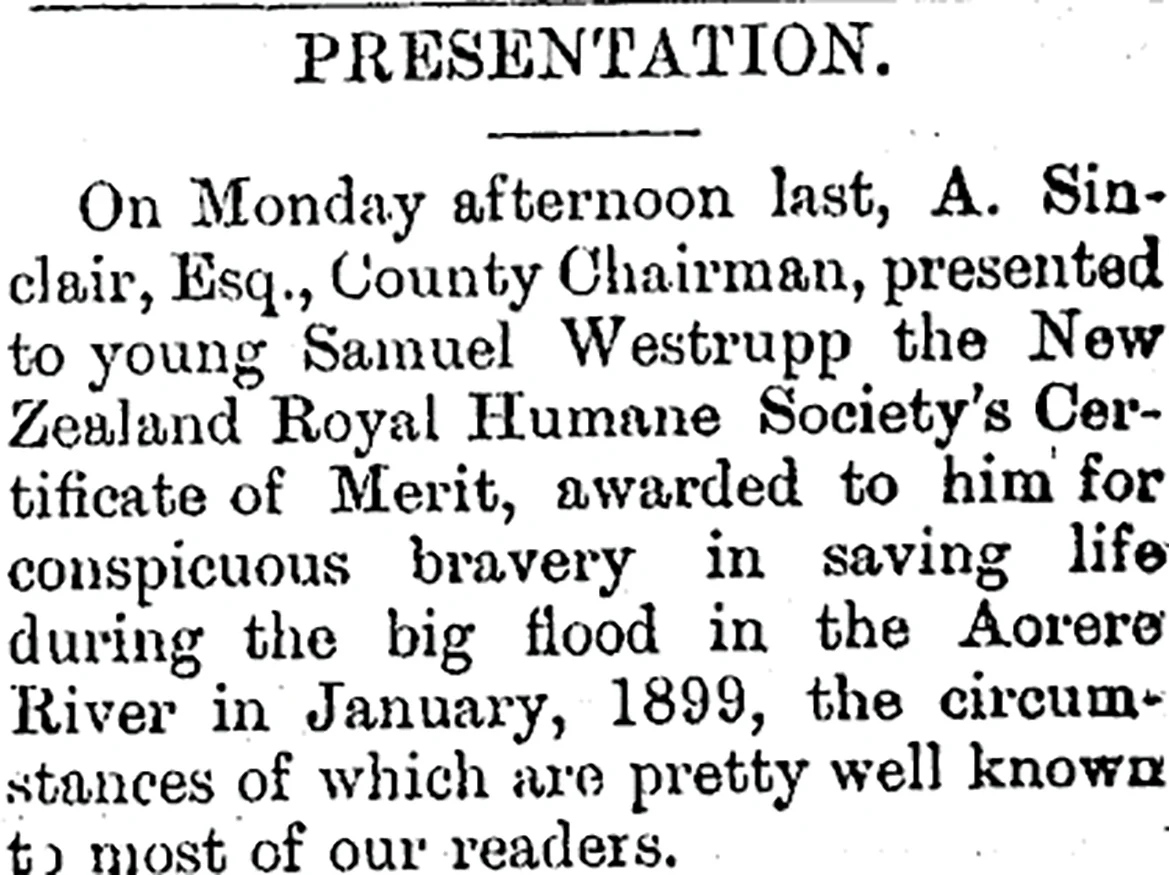 History: Samuel Westrupp honoured for heroic flood rescue