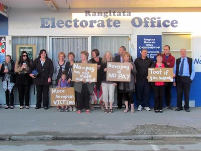 Teachers protest ouside electorate office