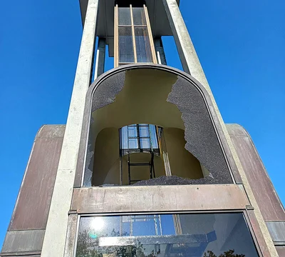 Clock tower glass panel smashed