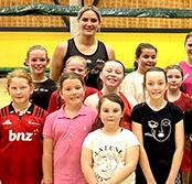Young Ashburton netballers get some tips from the top